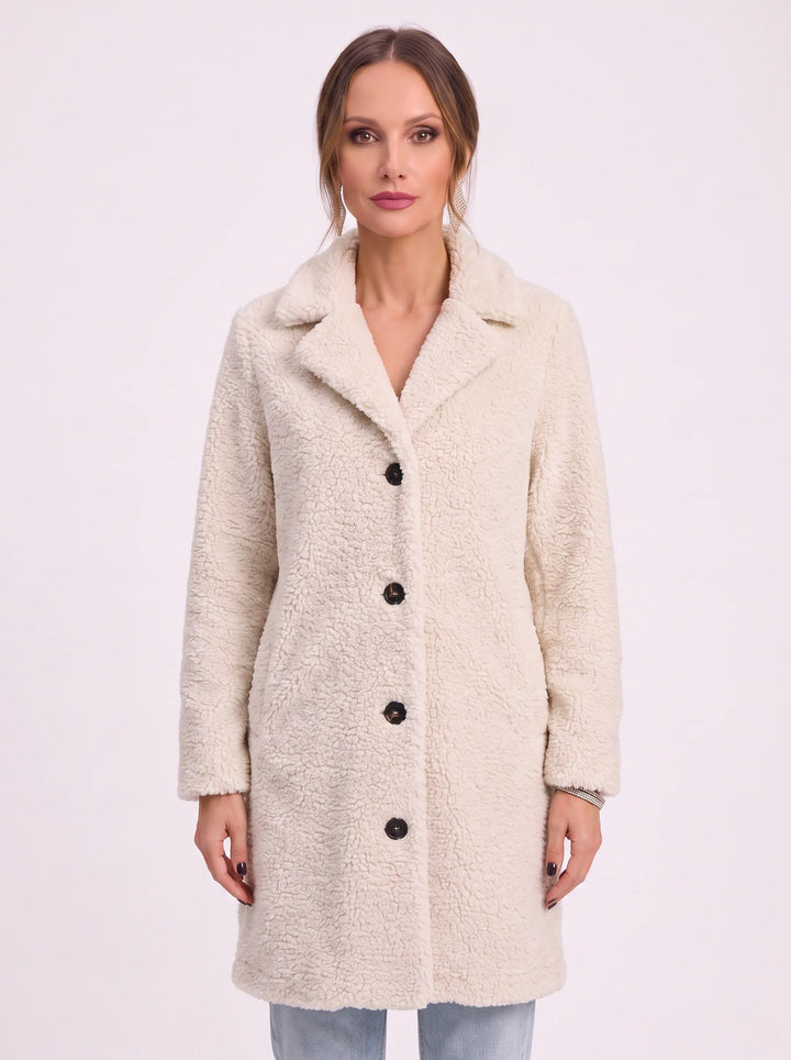 Amber | Classic Longline Button Front Sherpa Jacket Women