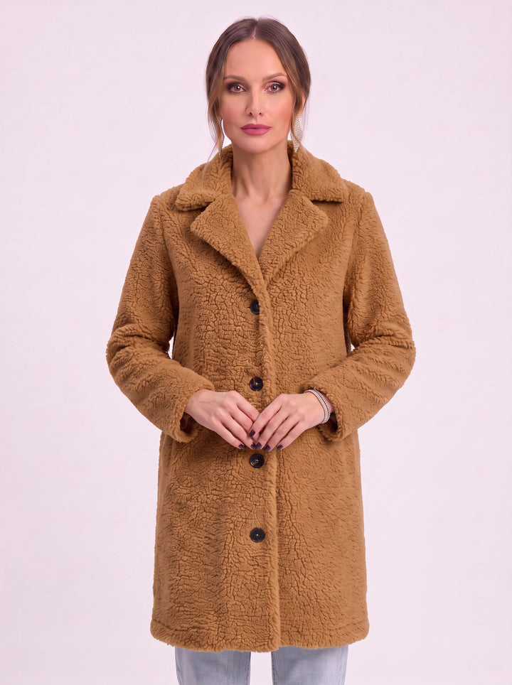 Amber | Classic Longline Button Front Sherpa Jacket Women