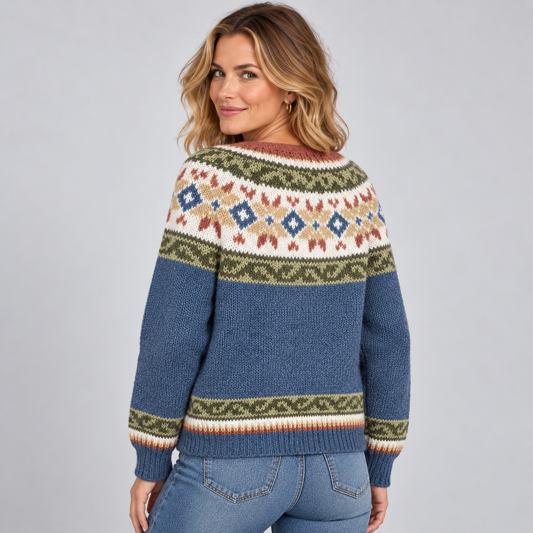 Amber | V-Neck Button Front Fair Isle Cardigan Womens