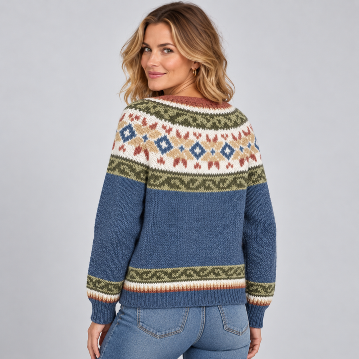 Amber | V-Neck Button Front Fair Isle Cardigan Womens