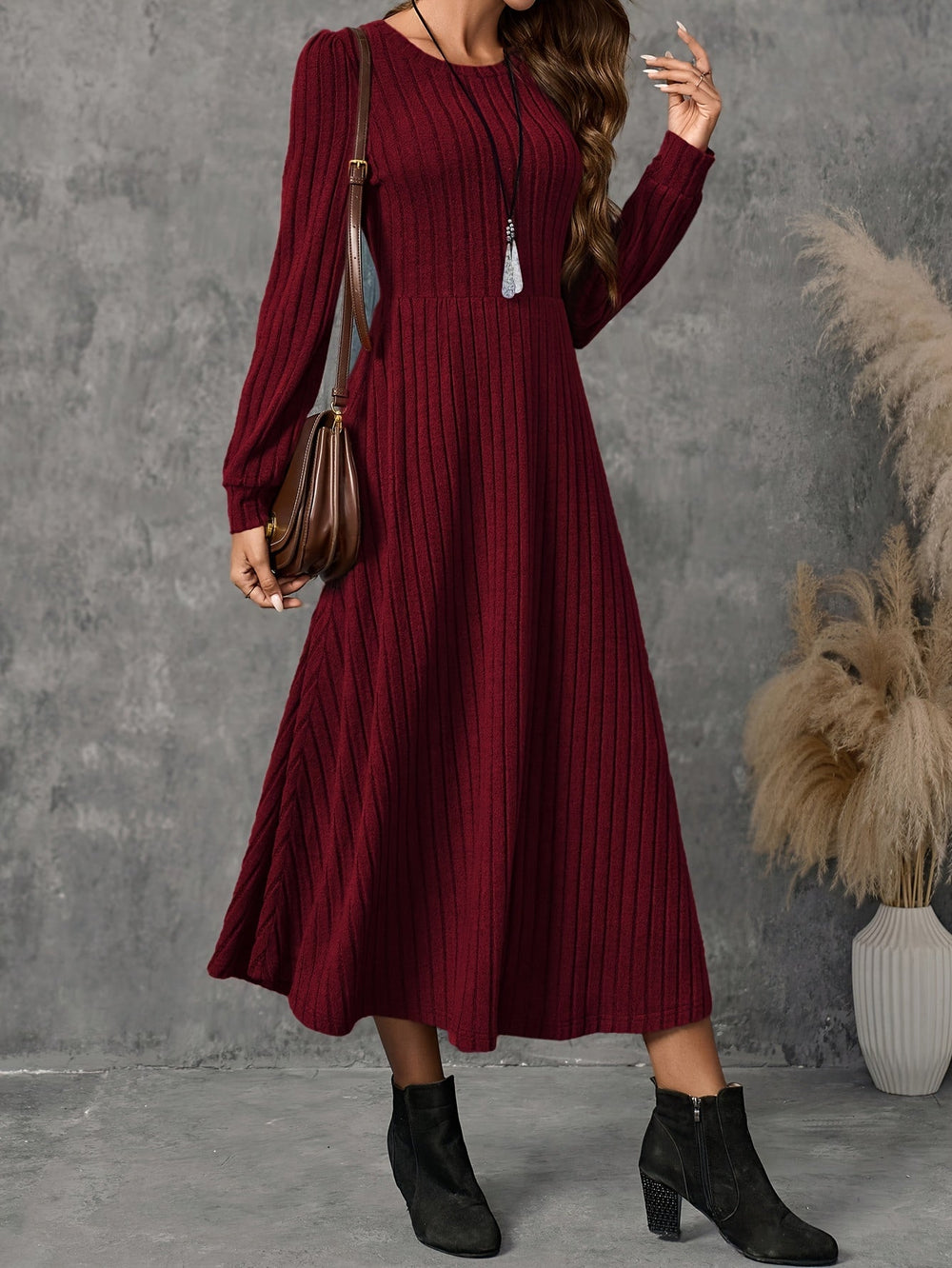 Andrea | Cozy Ribbed Long Sleeve Maxi Sweater Dress