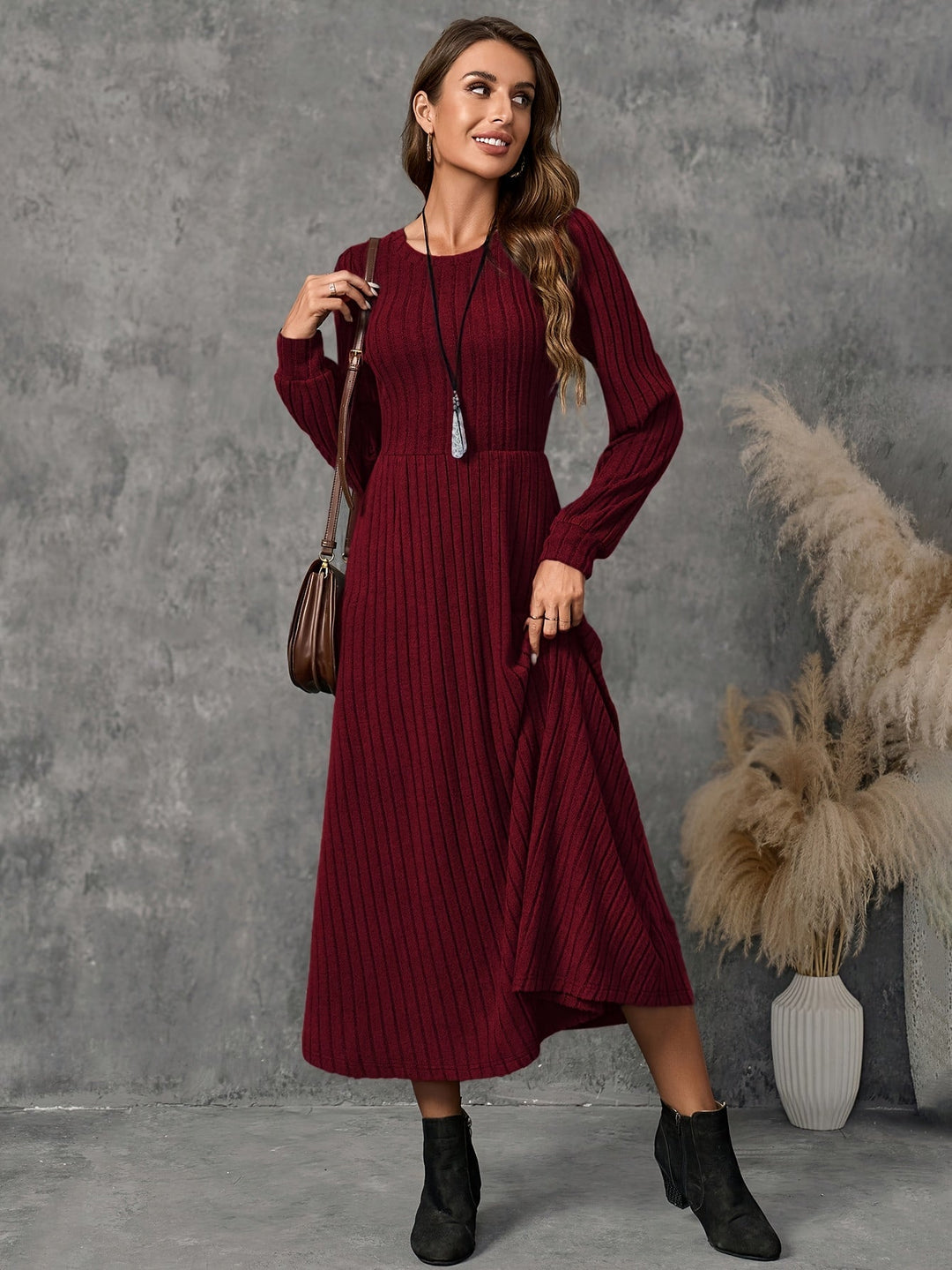 Andrea | Cozy Ribbed Long Sleeve Maxi Sweater Dress