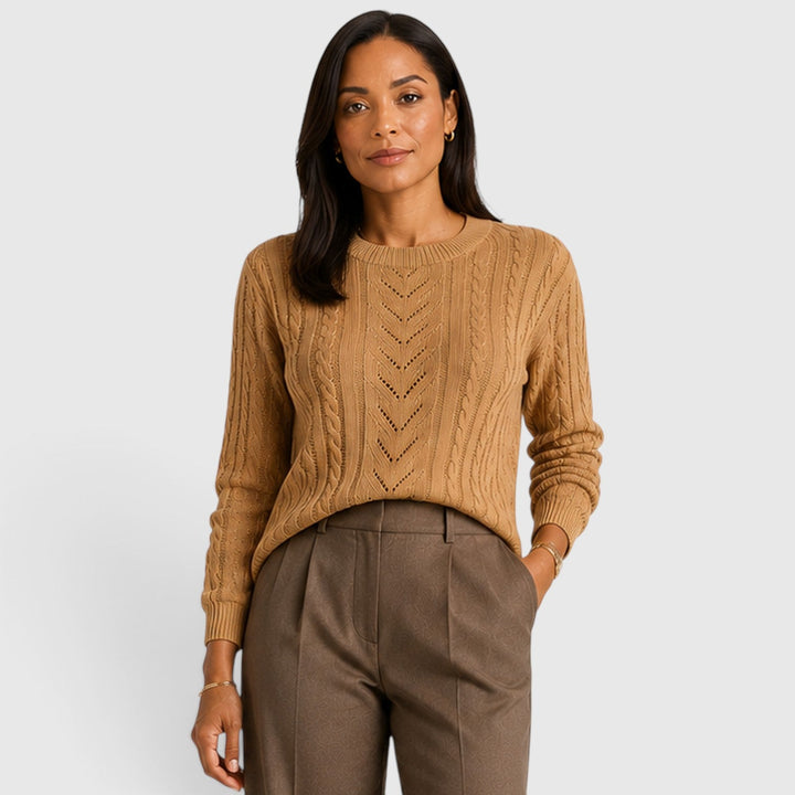 Andrea | Stylish Crew Neck Chunky Cable Knit Sweater