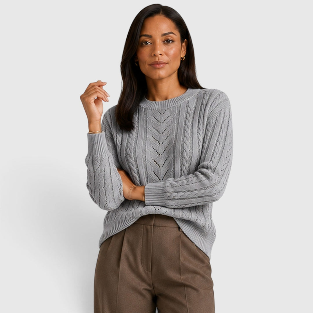 Andrea | Stylish Crew Neck Chunky Cable Knit Sweater