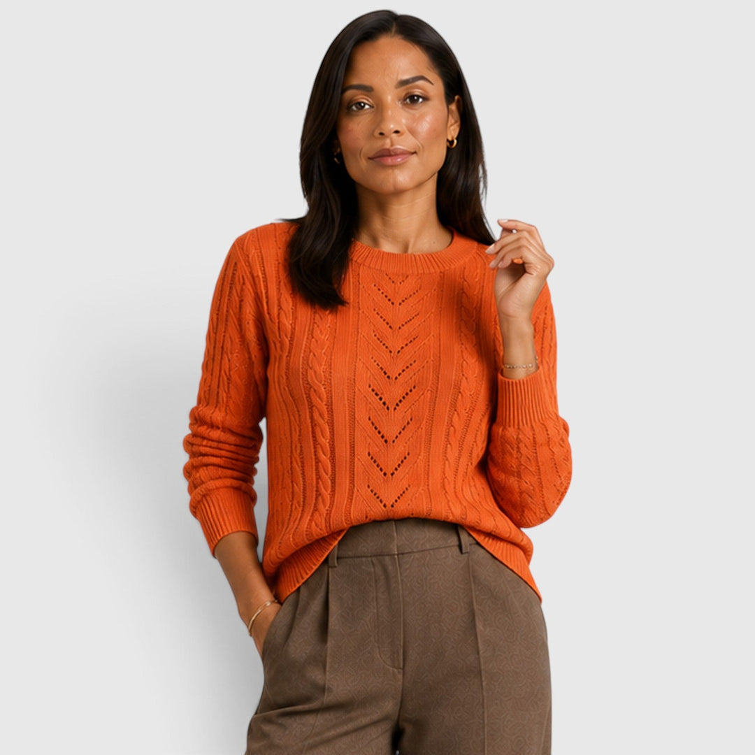 Andrea | Stylish Crew Neck Chunky Cable Knit Sweater