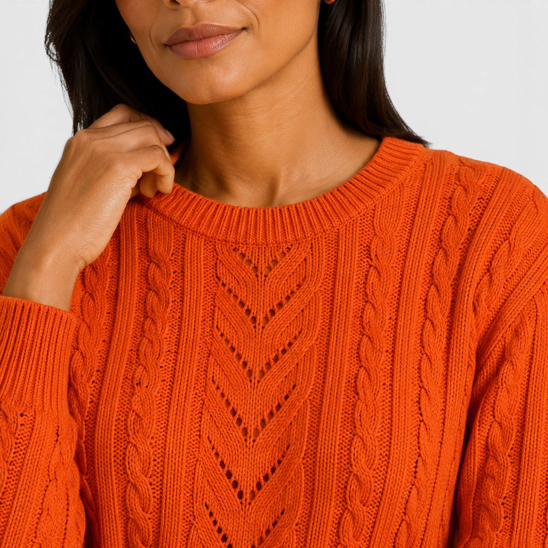 Andrea | Stylish Crew Neck Chunky Cable Knit Sweater