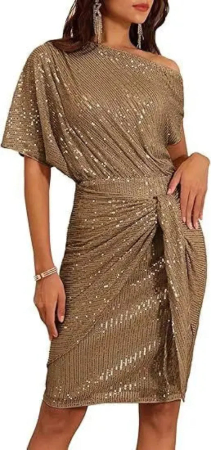 Angela | Chic Off Shoulder Sequin Christmas Dress