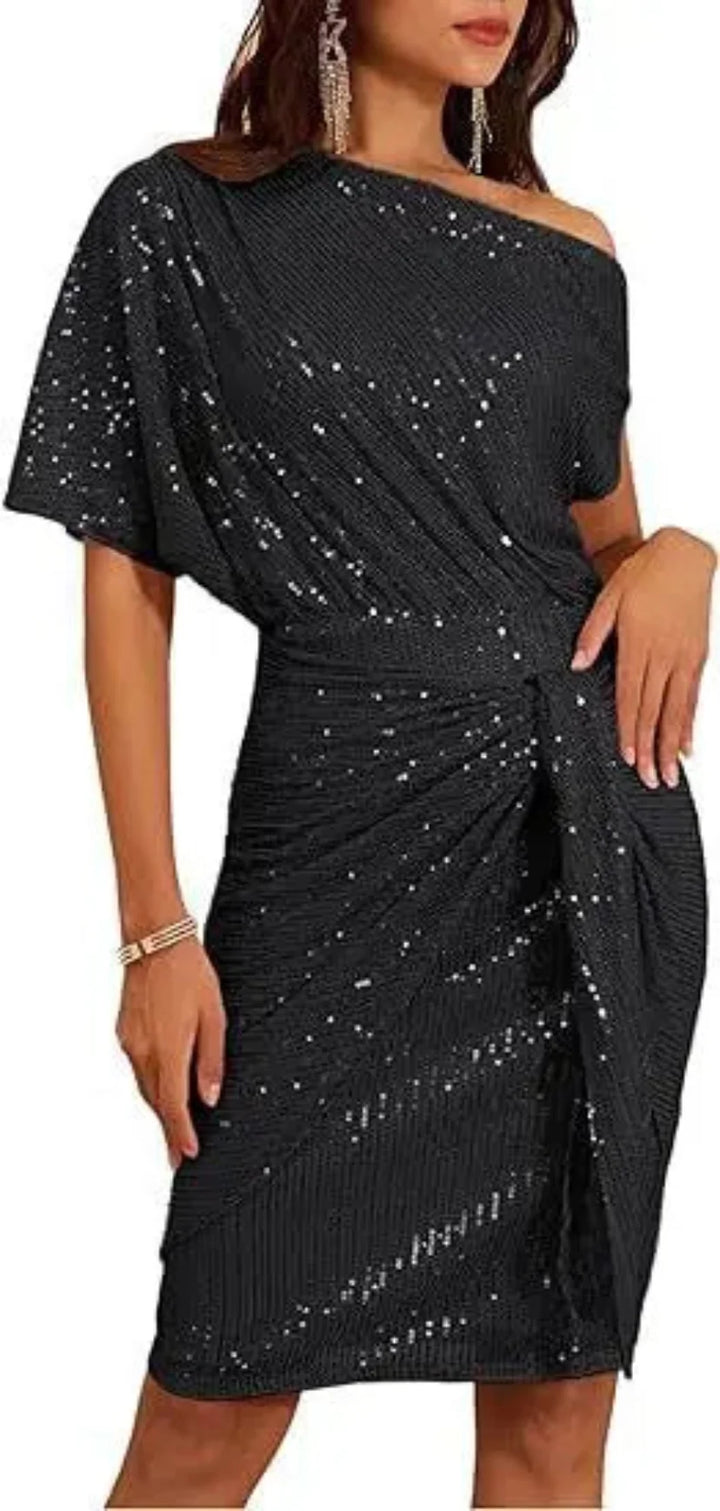 Angela | Chic Off Shoulder Sequin Christmas Dress