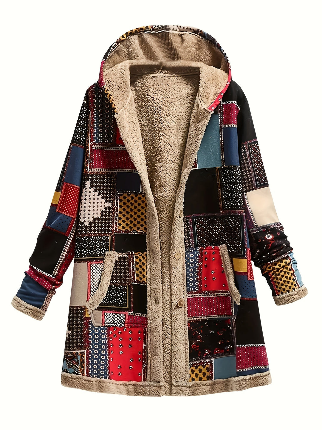 Anna | Cozy Hooded Patchwork Sherpa Jacket Women