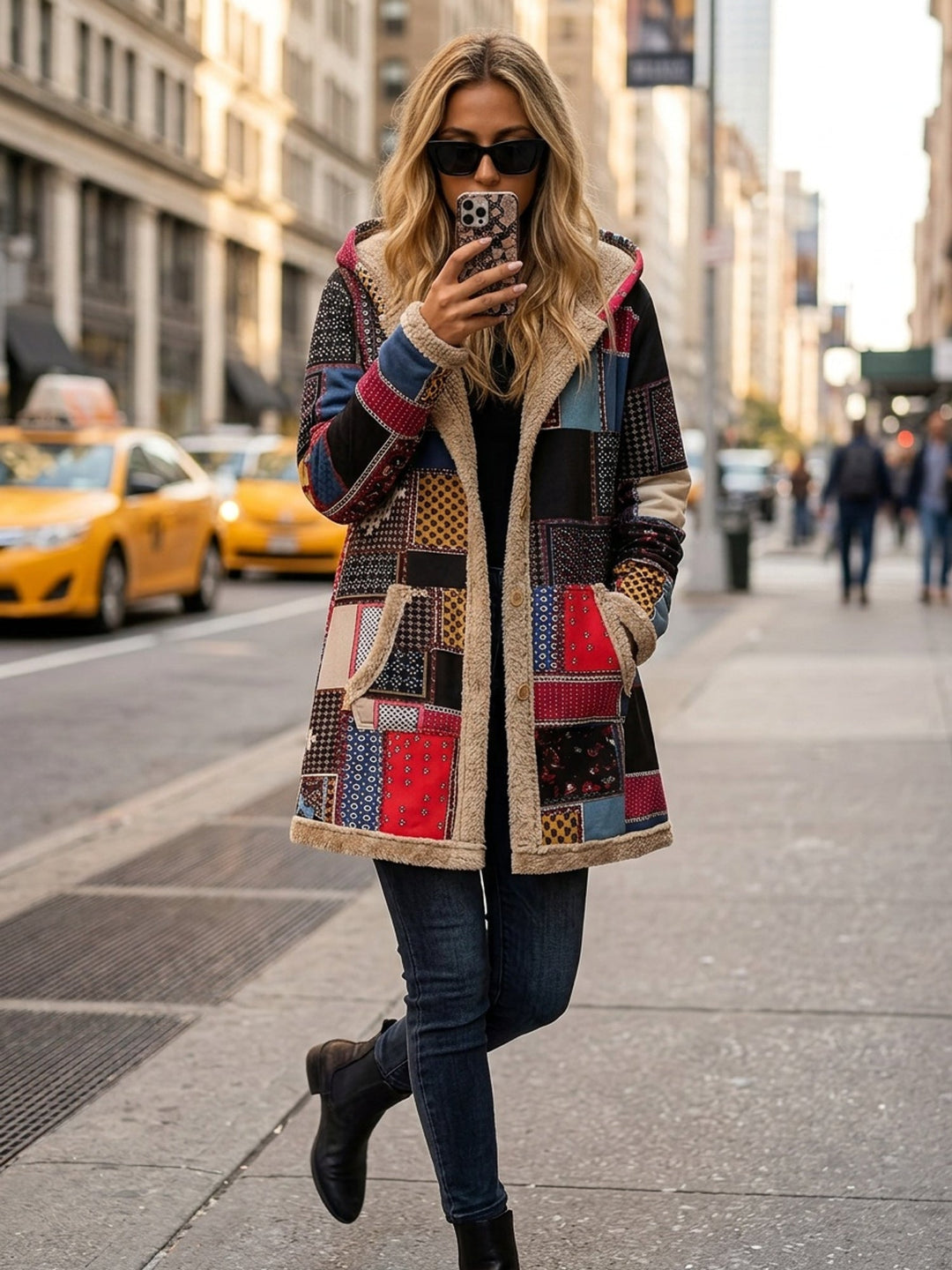 Anna | Cozy Hooded Patchwork Sherpa Jacket Women