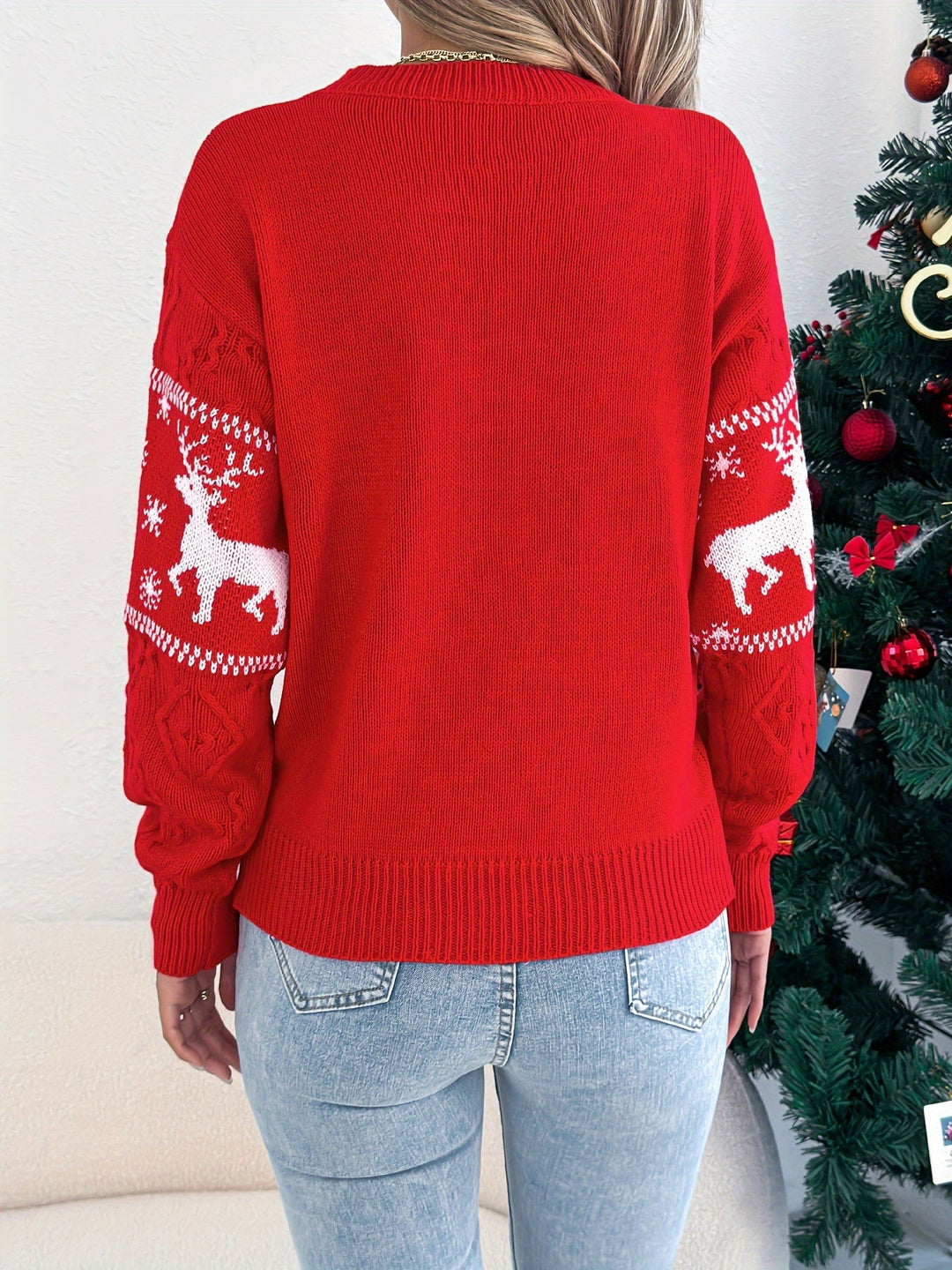 Anna | Reindeer Cable Knit Christmas Sweater Women