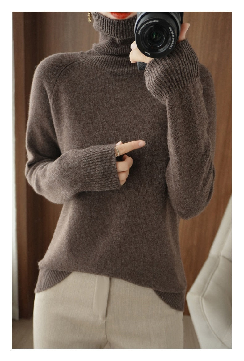 Anna | Relaxed Ribbed Trim Long Sleeve Turtleneck Sweater