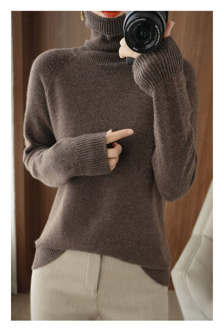 Anna | Relaxed Ribbed Trim Long Sleeve Turtleneck Sweater