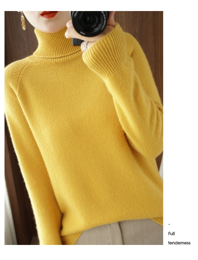 Anna | Relaxed Ribbed Trim Long Sleeve Turtleneck Sweater