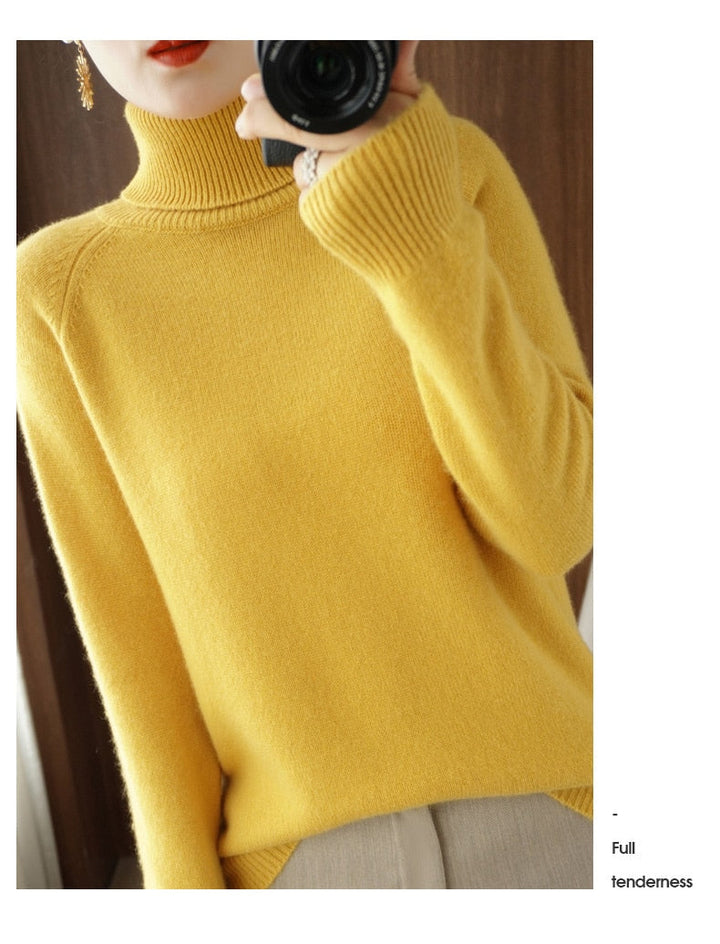 Anna | Relaxed Ribbed Trim Long Sleeve Turtleneck Sweater