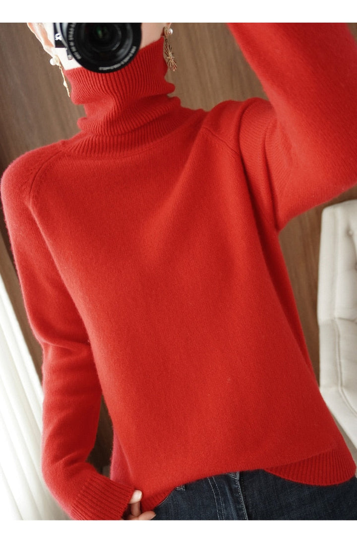 Anna | Relaxed Ribbed Trim Long Sleeve Turtleneck Sweater