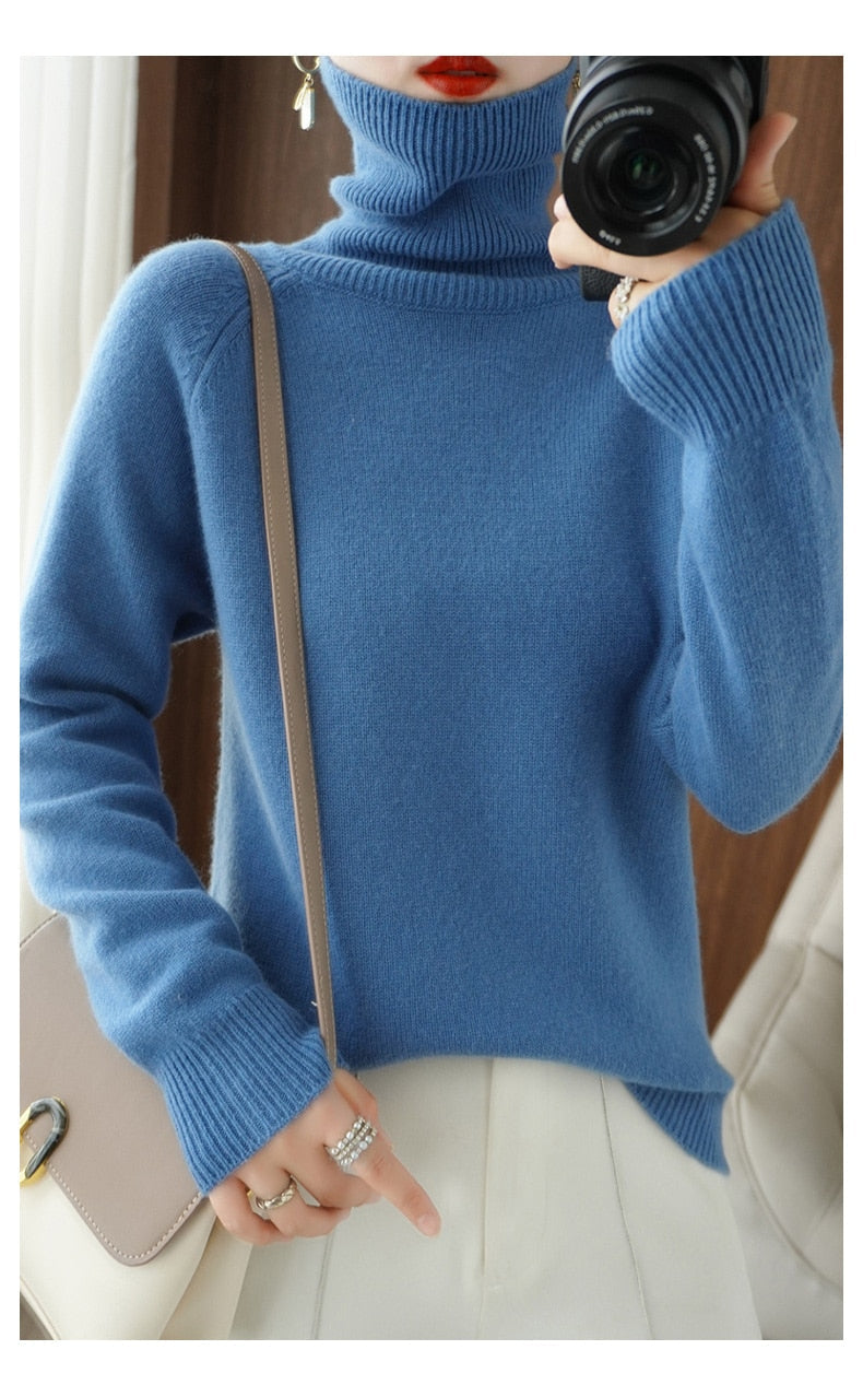 Anna | Relaxed Ribbed Trim Long Sleeve Turtleneck Sweater