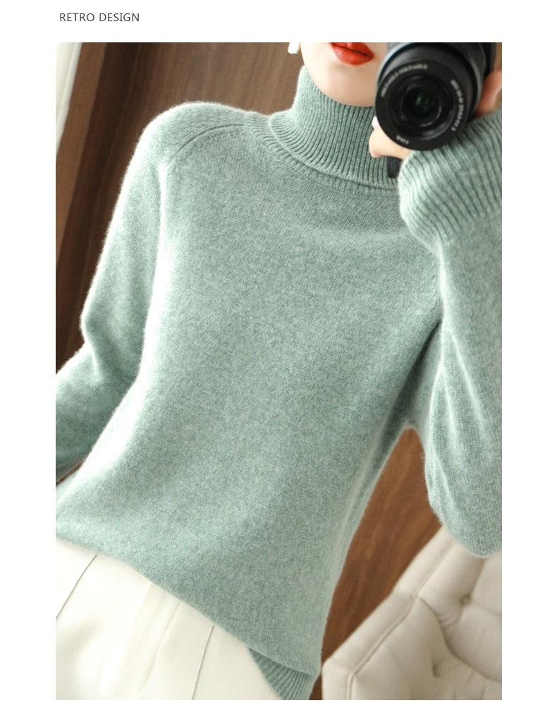 Anna | Relaxed Ribbed Trim Long Sleeve Turtleneck Sweater