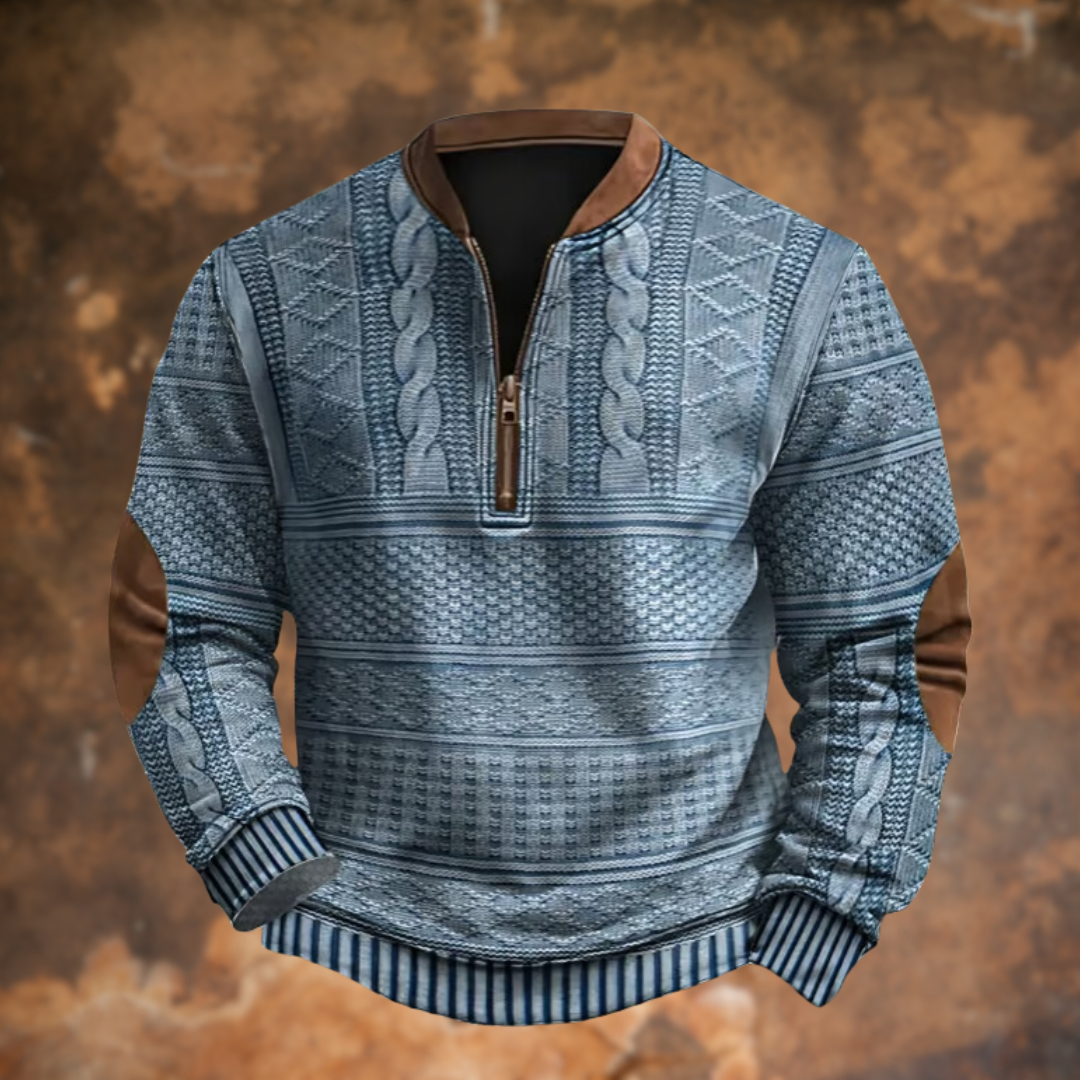 Anthony | Half Zip Mens Knit Sweater with Elbow Patches