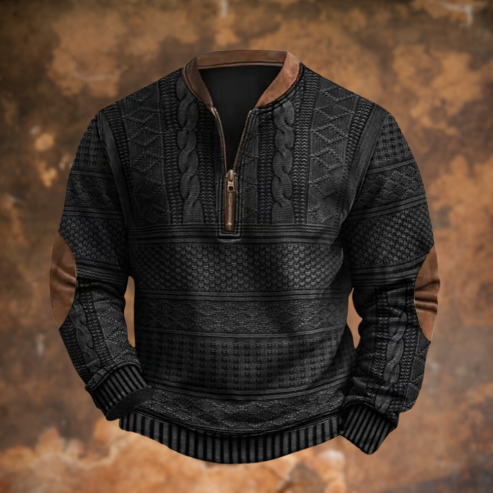 Anthony | Half Zip Mens Knit Sweater with Elbow Patches