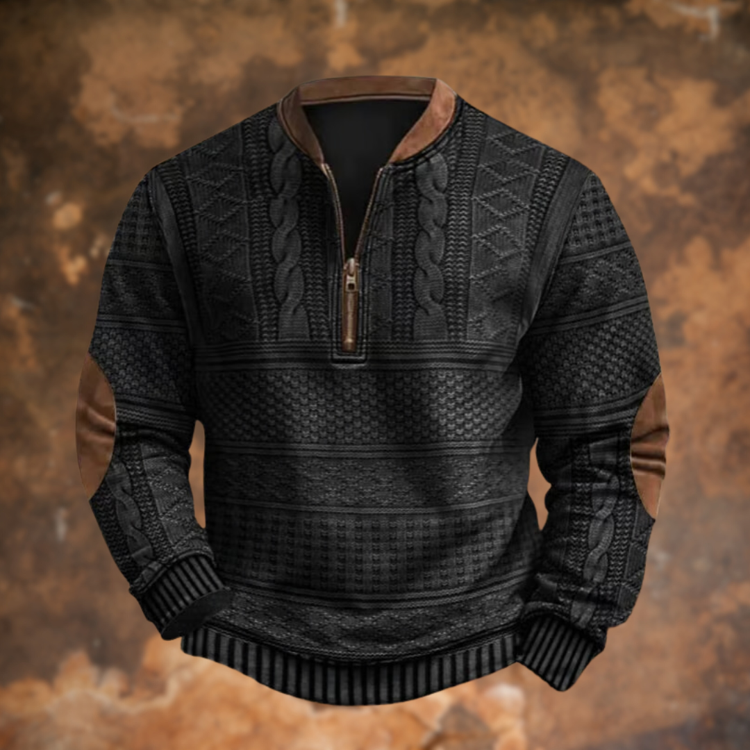 Anthony | Half Zip Mens Knit Sweater with Elbow Patches
