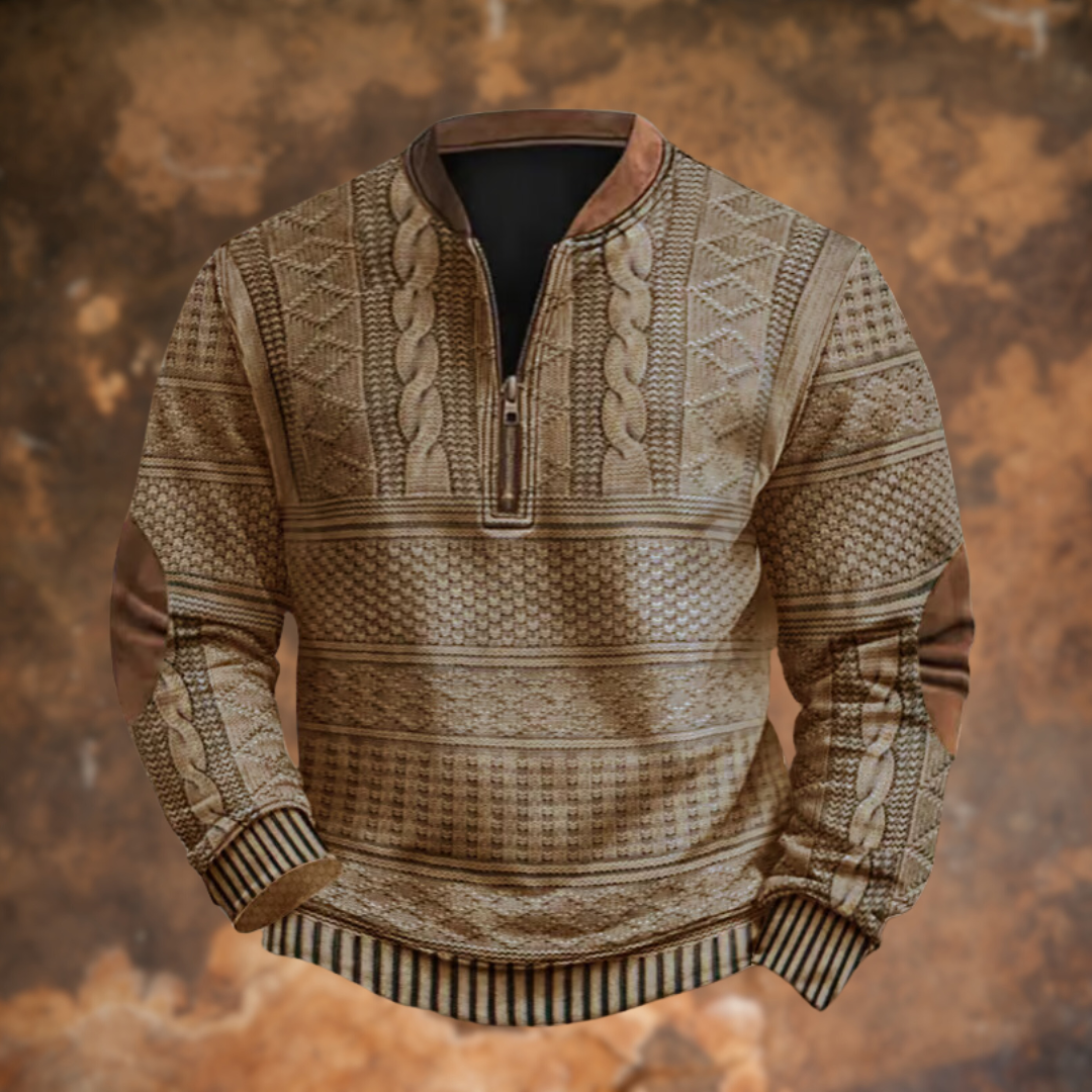 Anthony | Half Zip Mens Knit Sweater with Elbow Patches