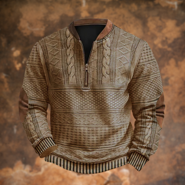 Anthony | Half Zip Mens Knit Sweater with Elbow Patches