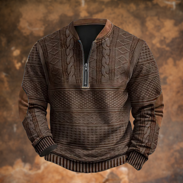 Anthony | Half Zip Mens Knit Sweater with Elbow Patches