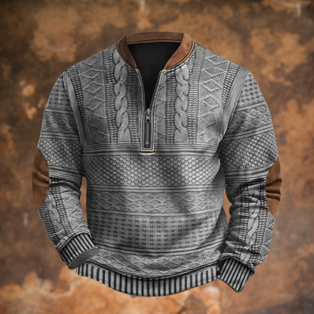 Anthony | Half Zip Mens Knit Sweater with Elbow Patches