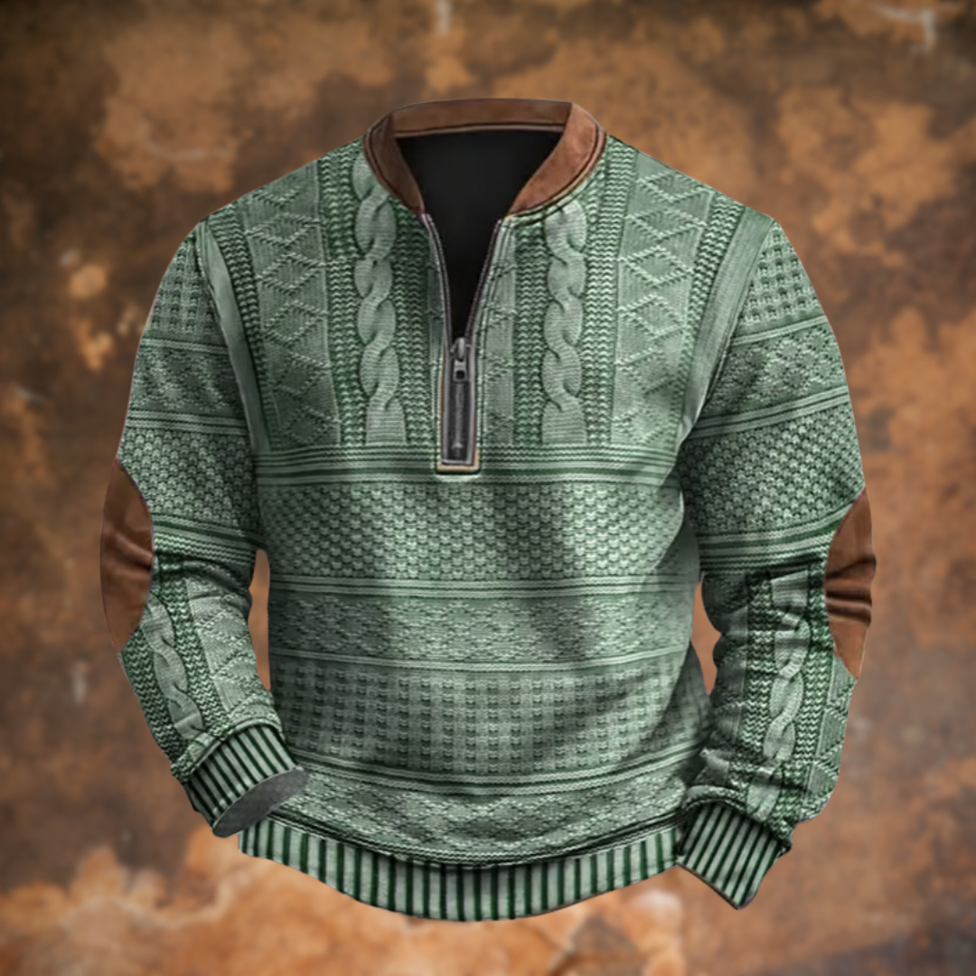 Anthony | Half Zip Mens Knit Sweater with Elbow Patches