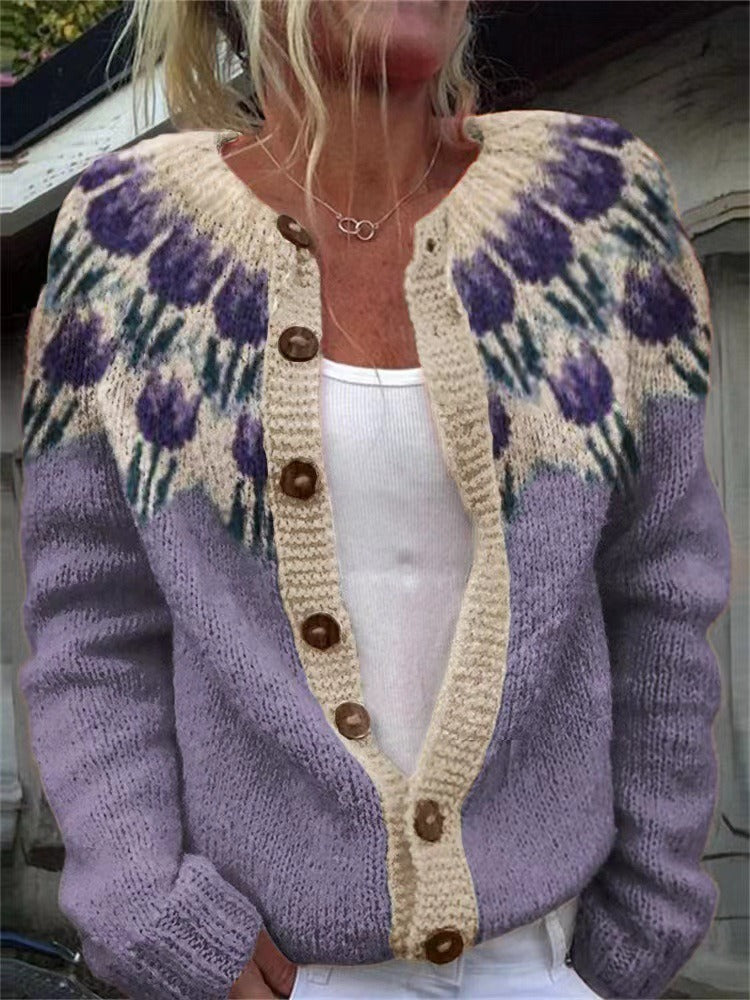 Ashley | Cozy Button Front Fair Isle Cardigan Womens