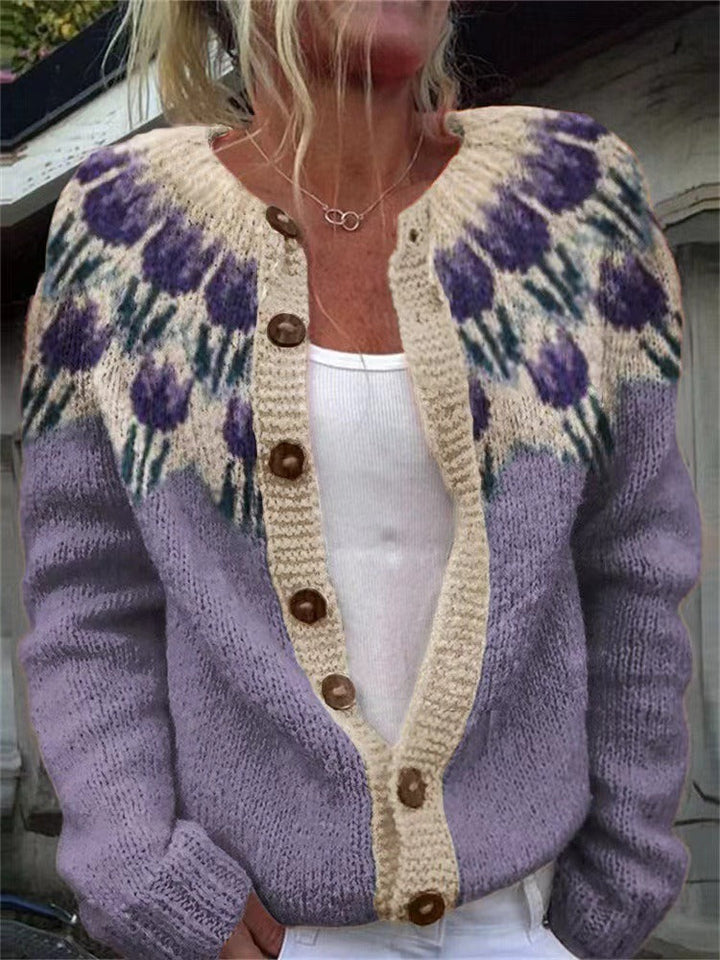 Ashley | Cozy Button Front Fair Isle Cardigan Womens