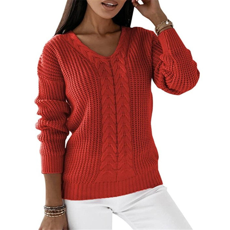 Barbara | Sophisticated V-Neck Chunky Cable Knit Sweater