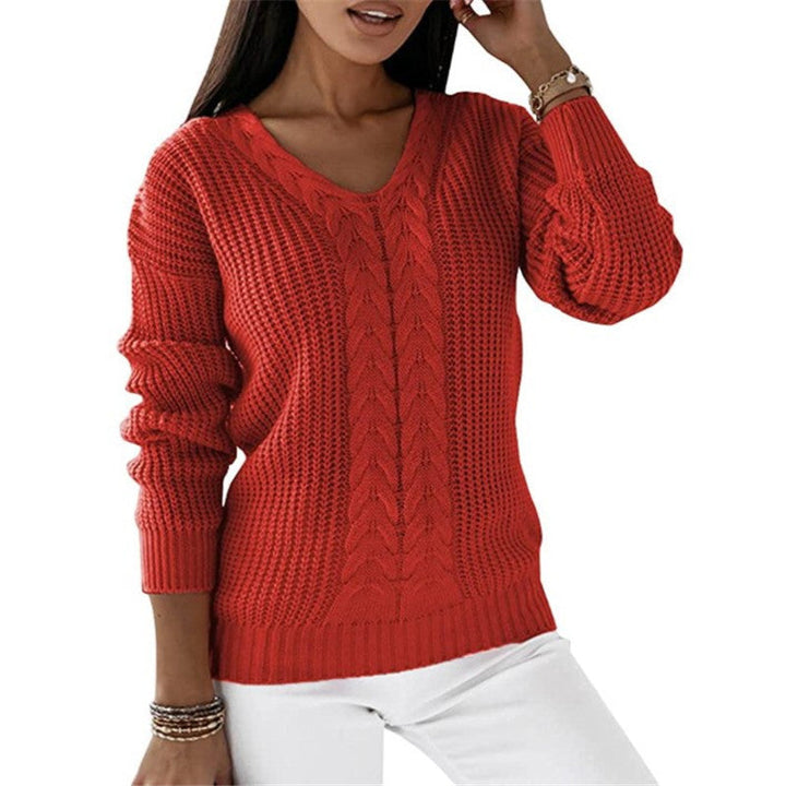 Barbara | Sophisticated V-Neck Chunky Cable Knit Sweater