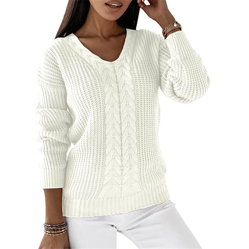 Barbara | Sophisticated V-Neck Chunky Cable Knit Sweater