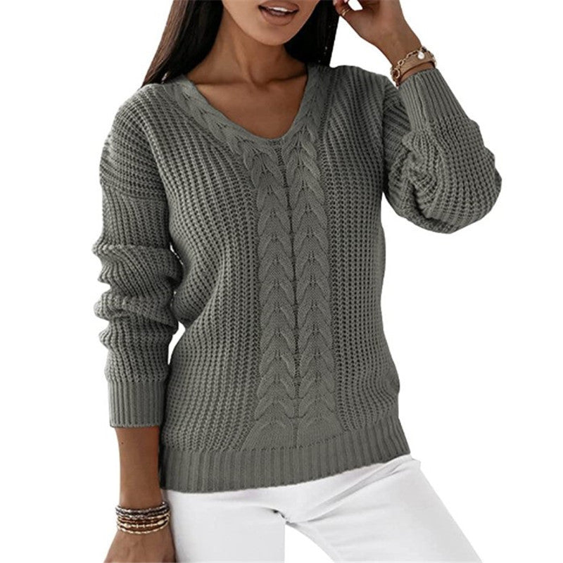 Barbara | Sophisticated V-Neck Chunky Cable Knit Sweater