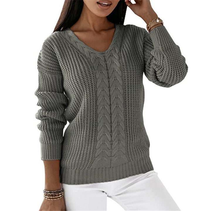 Barbara | Sophisticated V-Neck Chunky Cable Knit Sweater