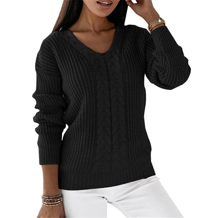 Barbara | Sophisticated V-Neck Chunky Cable Knit Sweater