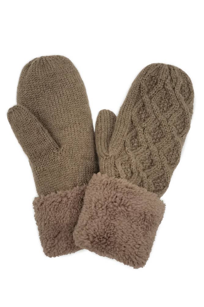 Accessory- Cable Knit Sherpa Mittens