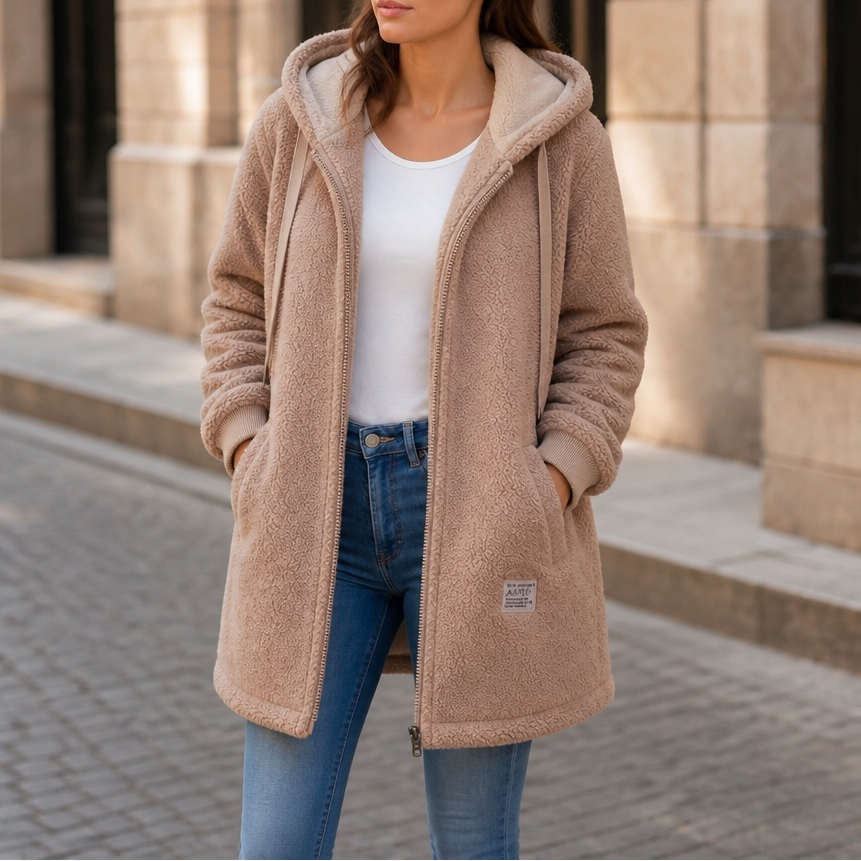 Betty | Effortless Hooded Longline Sherpa Jacket Women