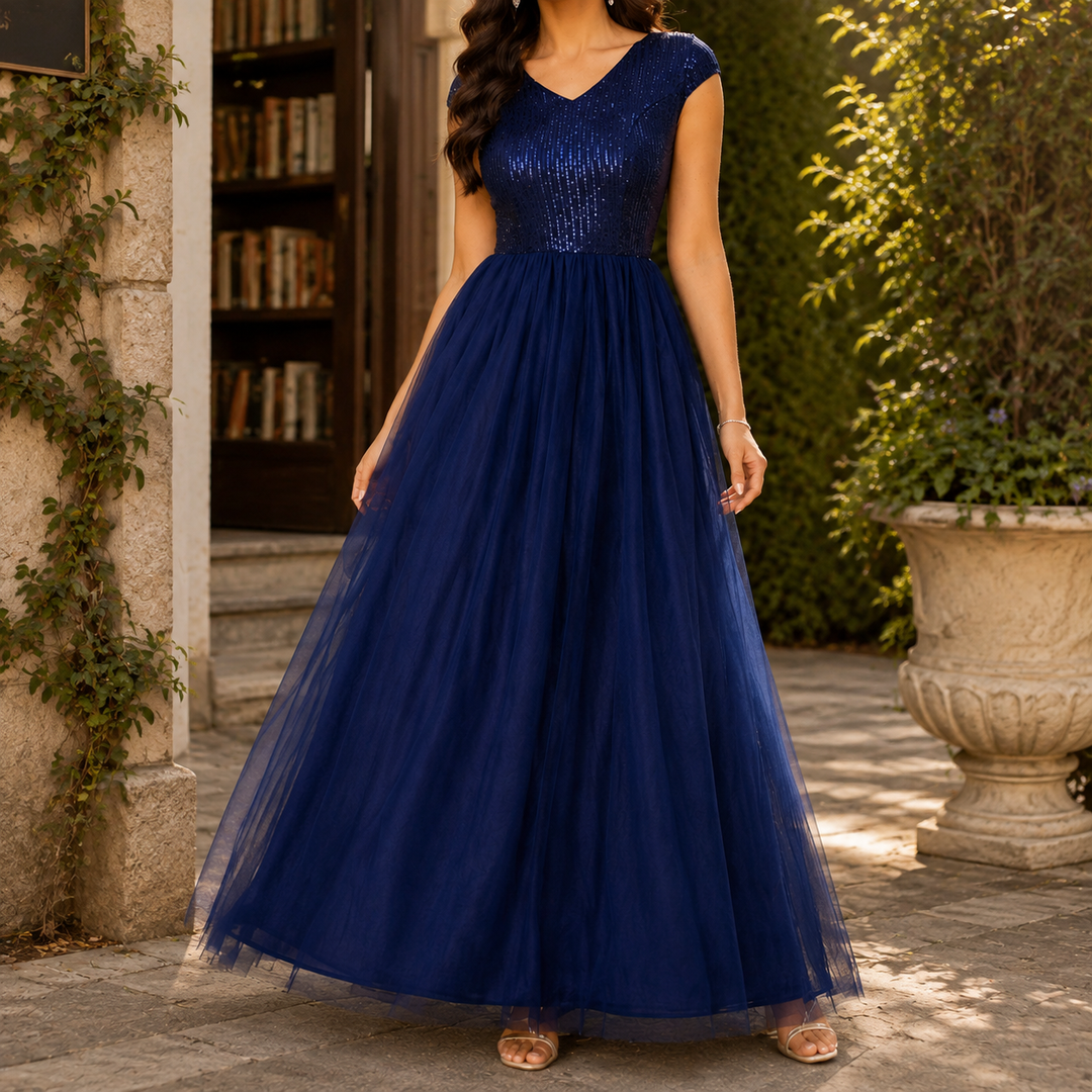 Betty | Elegant Sequin V-Neck Maxi Christmas Dress
