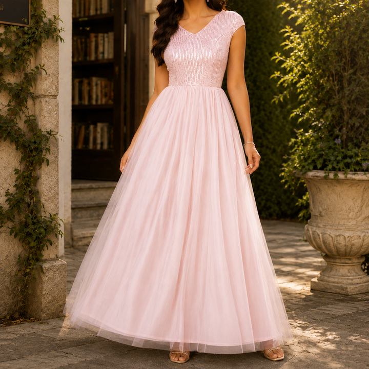 Betty | Elegant Sequin V-Neck Maxi Christmas Dress