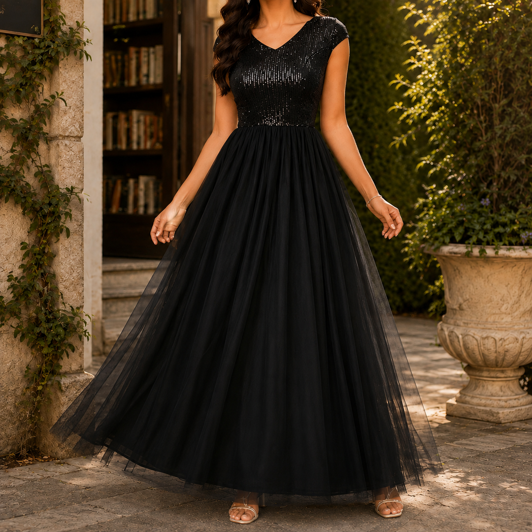 Betty | Elegant Sequin V-Neck Maxi Christmas Dress
