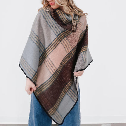 Accessory- PONCHO- Bianca Button Neck Poncho