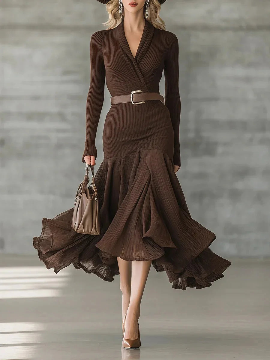 Brenda | Stylish Ribbed Long Sleeve Midi Sweater Dress