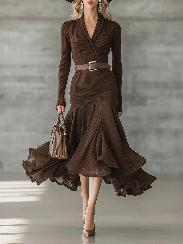 Brenda | Stylish Ribbed Long Sleeve Midi Sweater Dress