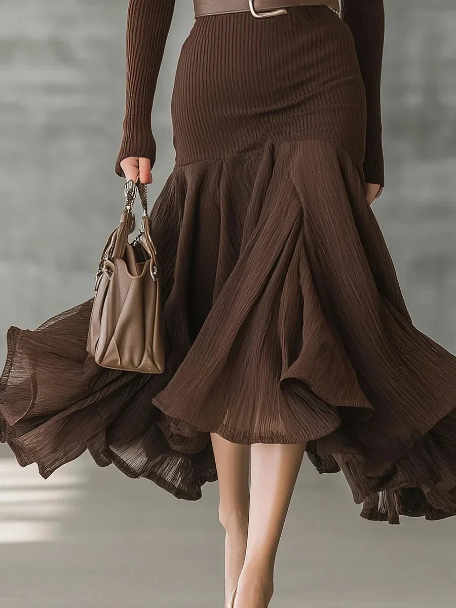 Brenda | Stylish Ribbed Long Sleeve Midi Sweater Dress
