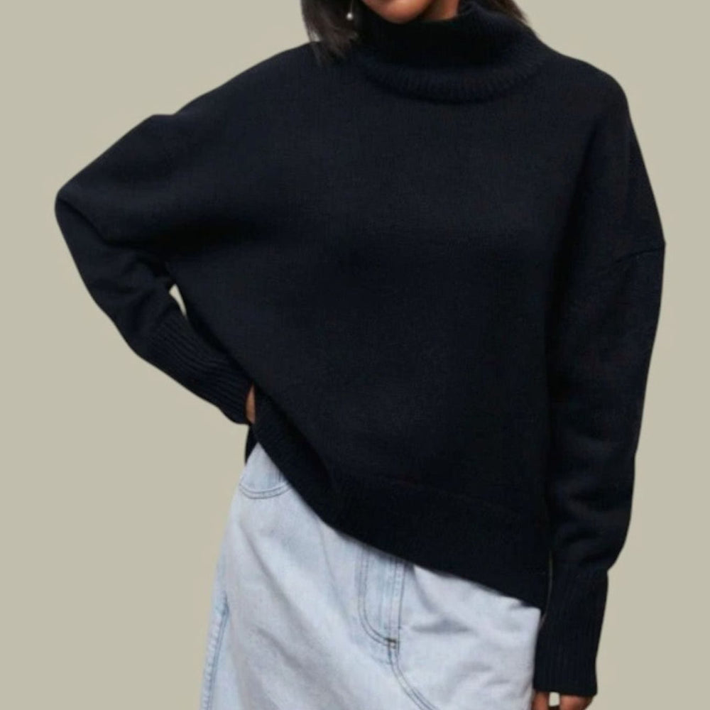 Brittany | Classic Oversized Ribbed Trim Turtleneck Sweater