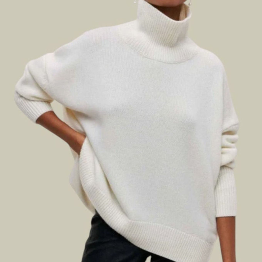 Brittany | Classic Oversized Ribbed Trim Turtleneck Sweater