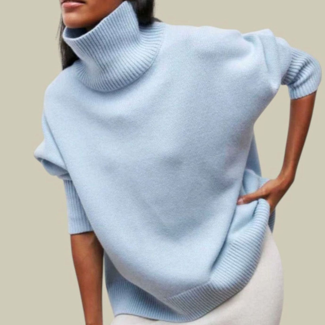 Brittany | Classic Oversized Ribbed Trim Turtleneck Sweater